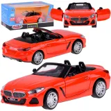 metalowy model BMW Z4 M40i cabrio w czerwonym kolorze na białym tle