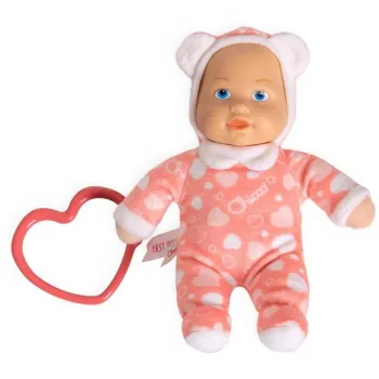 miękka laleczka z pastelowymi kolorami i winylową główką na jasnym tle