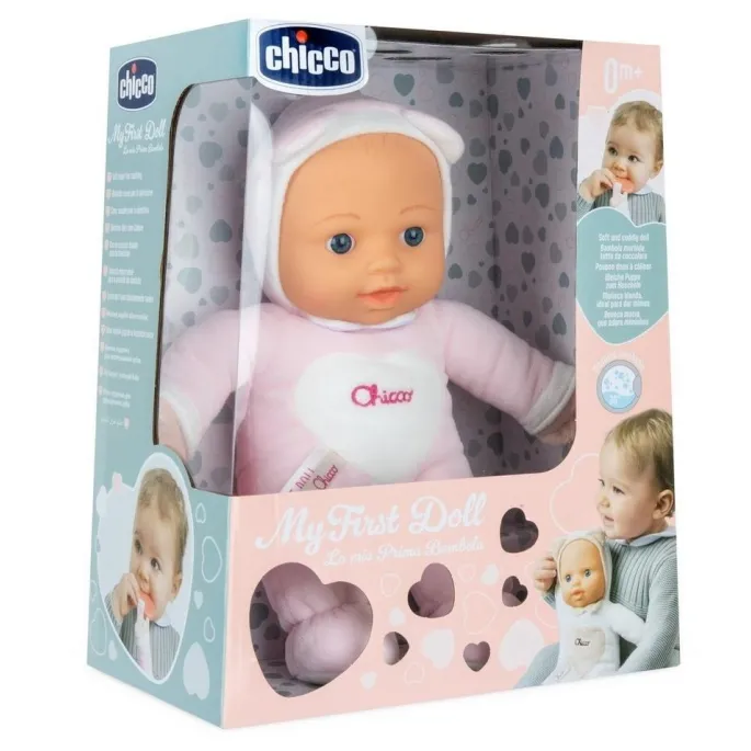 Miękka lalka różowa o długości 30 cm z gryzakiem w kształcie serca