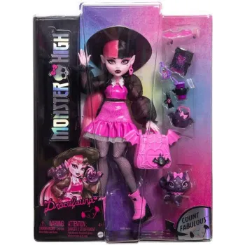 Lalka Monster High Draculaura z akcesoriami i figurką nietoperza w stylizacji
