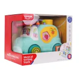 Detal dziecięcego autobusu z sorterem kształtów po bokach