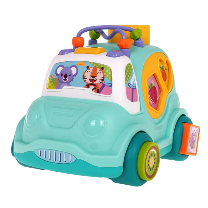 Przekładanka z koralikami na dachu zabawki autobusowej