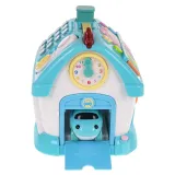 ściana z garażem, ruchomym zegarem i otwieranymi drzwiami domku