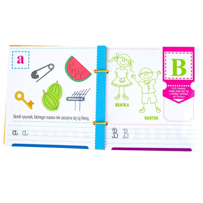 Zadania łączące rysowanie z nauką pisania w albumie Od A do Z