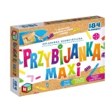 zbliżenie na elementy układanki Multigra Przybijanka MAXI na korkowej tablicy