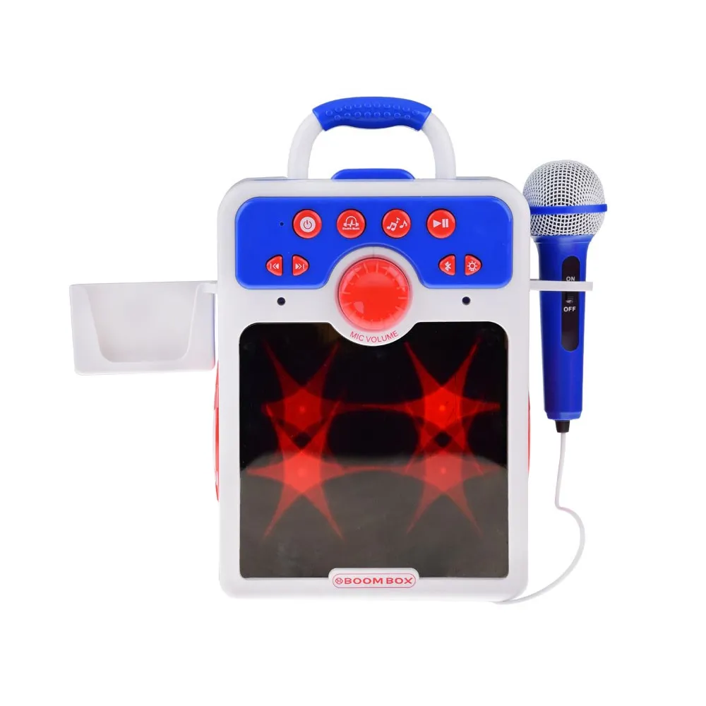 Zbliżenie na lustrzany front głośnika z kolorowymi efektami świetlnymi