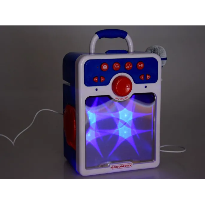 Komplet – głośnik, mikrofon, uchwyty, kable na białym tle