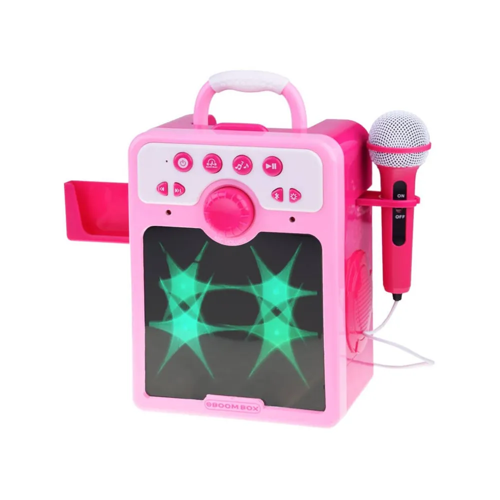 Różowy głośnik Boombox dla dzieci z mikrofonem widok z przodu