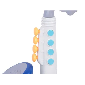 Saksofon zabawkowy z widocznym czerwonym przyciskiem z gwiazdką