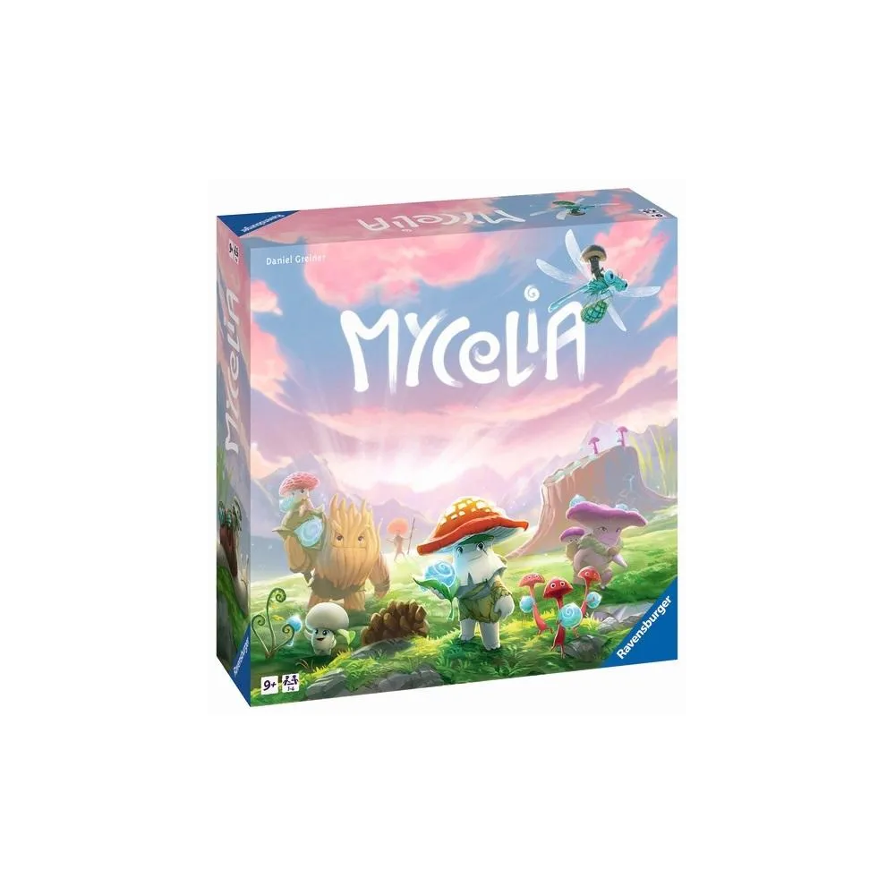 Gra planszowa Mycelia z motywem lasu i magicznych kropli rosy na okładce