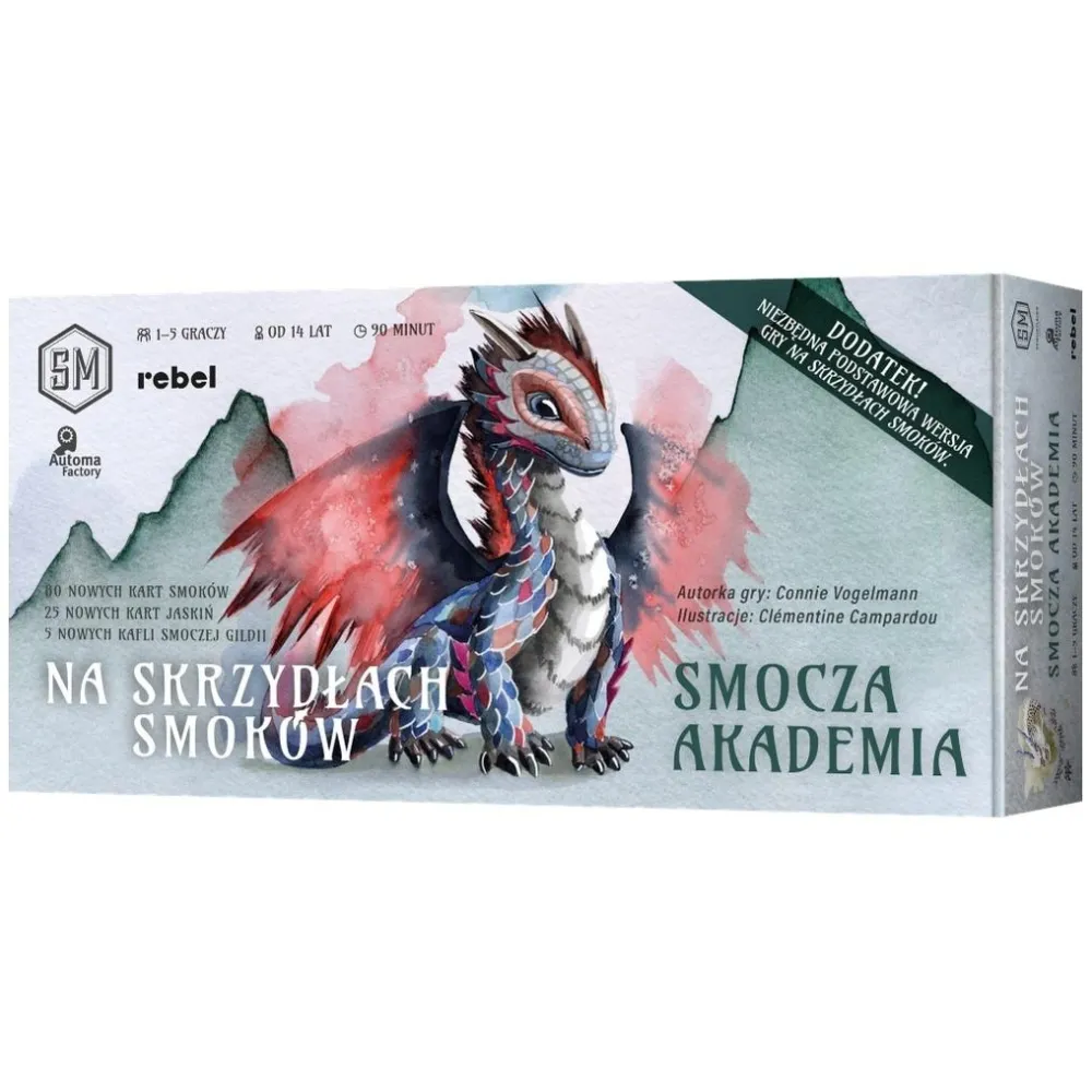 Pudełko gry Na skrzydłach smoków: Smocza akademia z grafiką smoków