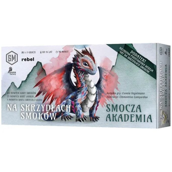 Pudełko gry Na skrzydłach smoków: Smocza akademia z grafiką smoków