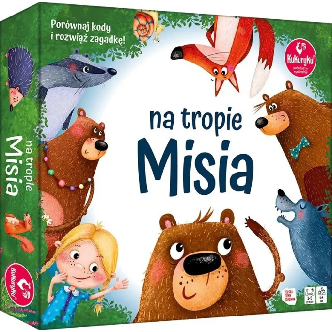 gra planszowa na tropie misia z elementami w leśnym klimacie na stole