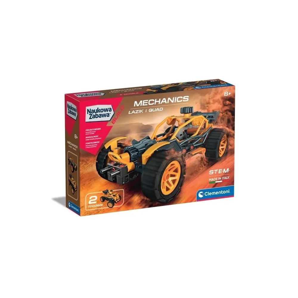 Zestaw konstrukcyjny do budowy łazika i quada z widocznymi elementami mechaniki