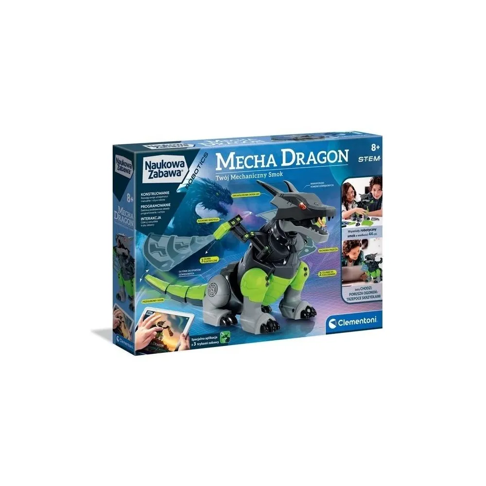 mechaniczny smok mecha dragon z rozłożonymi skrzydłami podczas zabawy