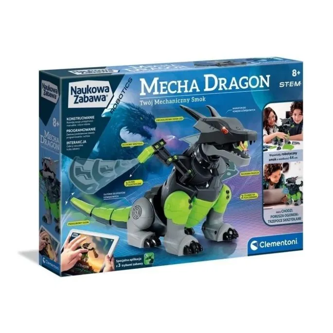 mechaniczny smok mecha dragon z rozłożonymi skrzydłami podczas zabawy