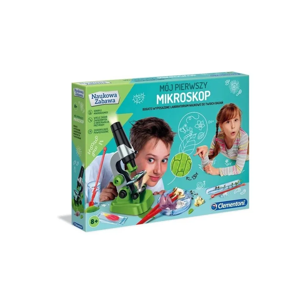 mikroskop dla dzieci z serii naukowa zabawa prezentowany z akcesoriami