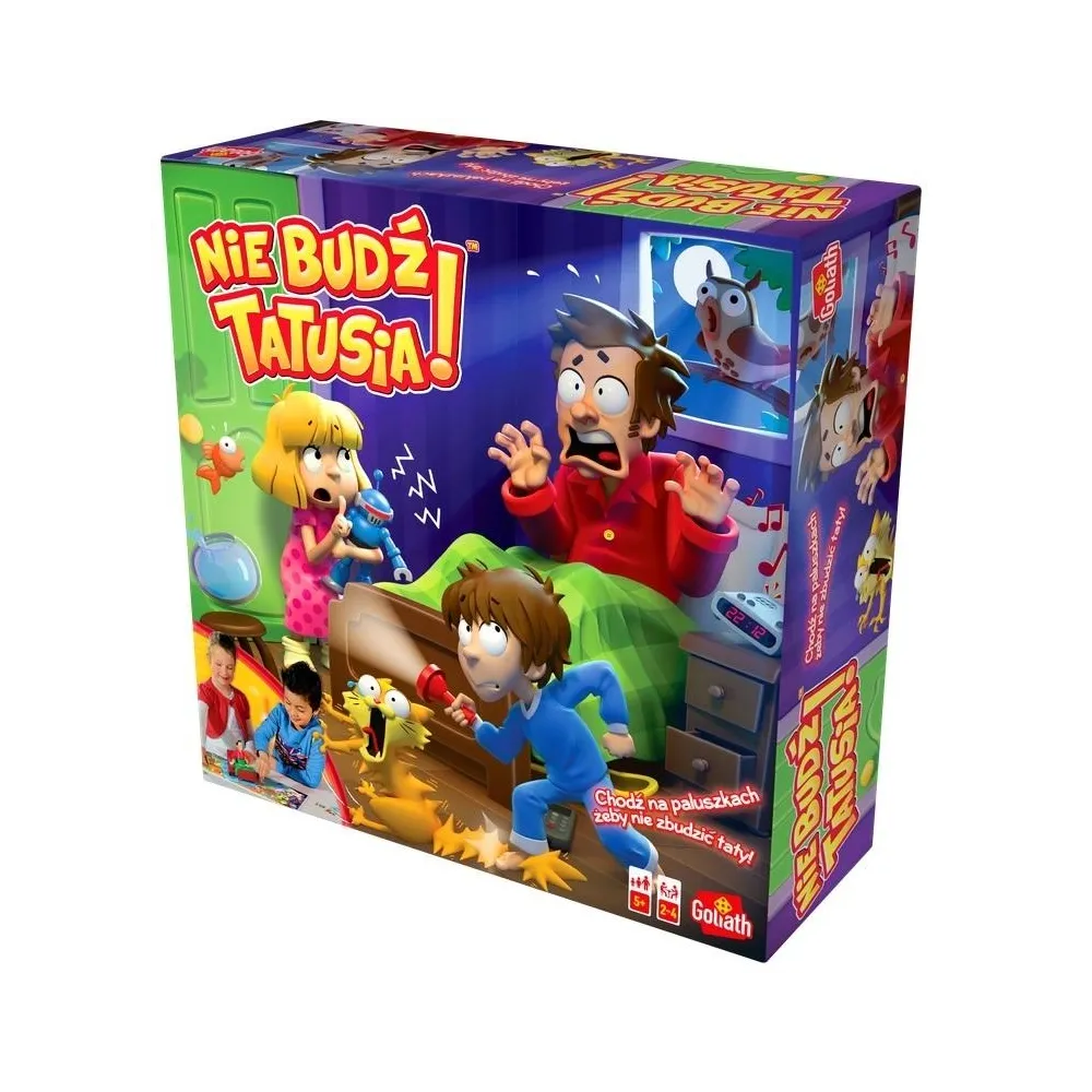 gra planszowa nie budź tatusia z figurką taty w łóżku i kolorową planszą