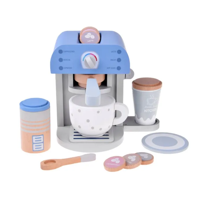 zbliżenie na ruchomą kolbę drewnianego ekspresu dla dzieci