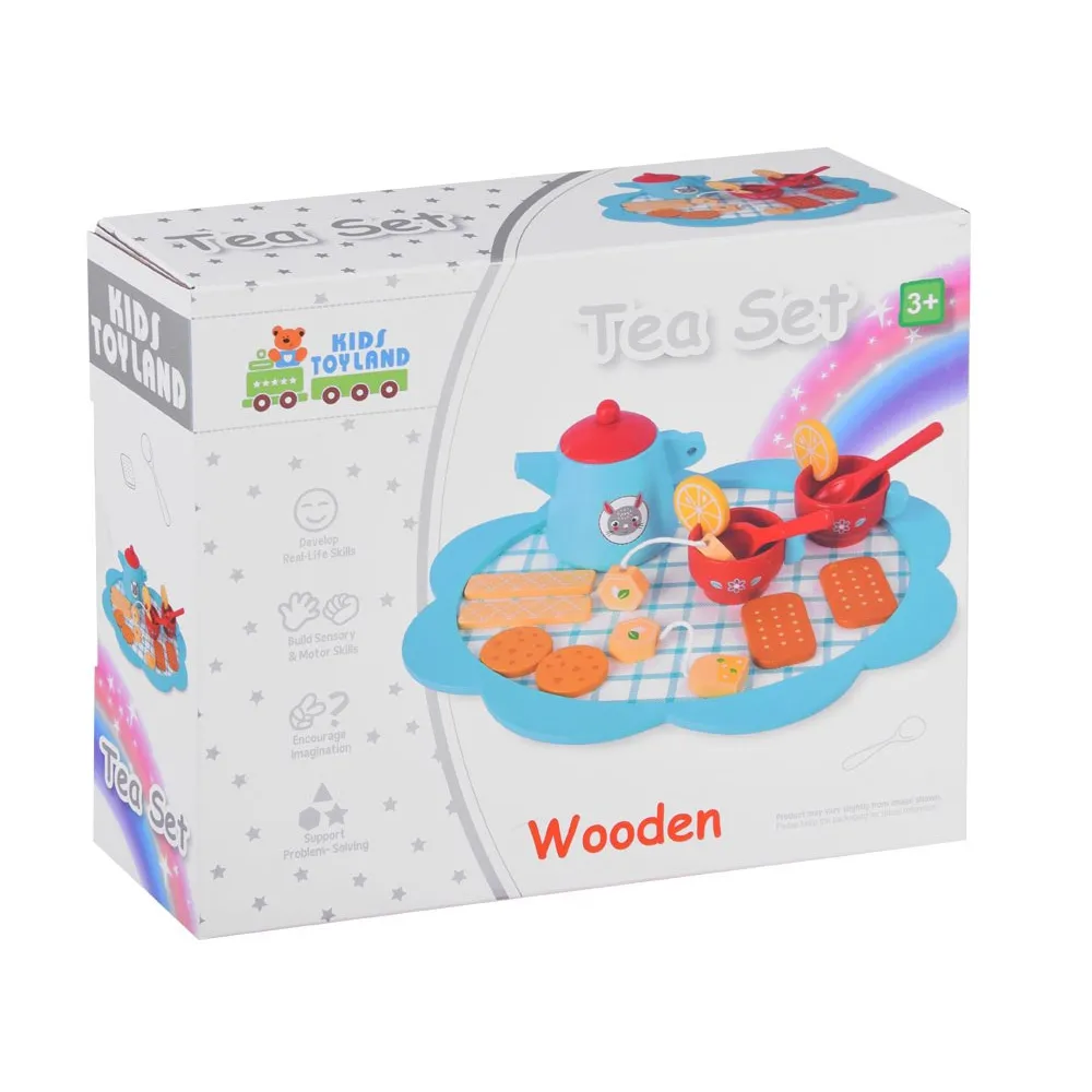 biało-niebieska taca z filiżankami i deserami dla dzieci