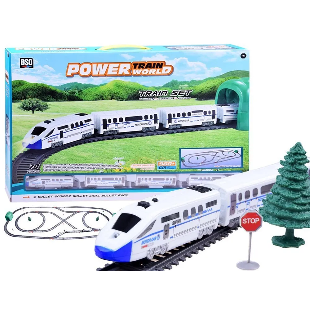 nowoczesny pociąg pasażerski z trzema wagonami na torach