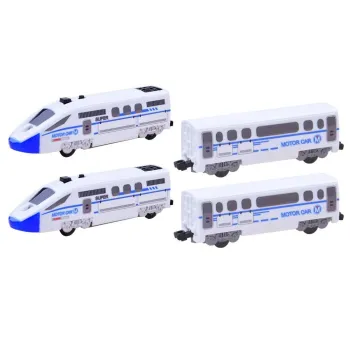 elementy zestawu kolejki – tunele, drzewa i znaki kolejowe