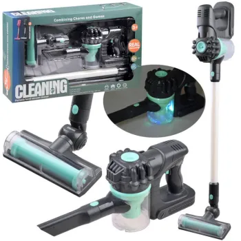 odkurzacz dziecięcy bezprzewodowy szaro-zielony na białym tle