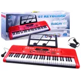 czerwony keyboard 61 klawiszy z mikrofonem na białym tle