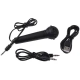 przód srebrnego keyboardu z widocznymi przyciskami i mikrofonem