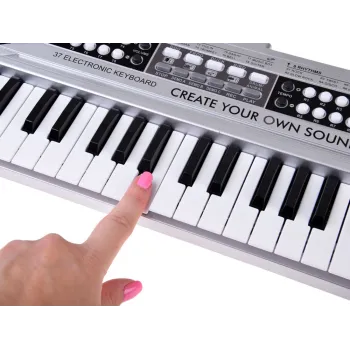 cały zestaw mini keyboard srebrny z mikrofonem i kablami