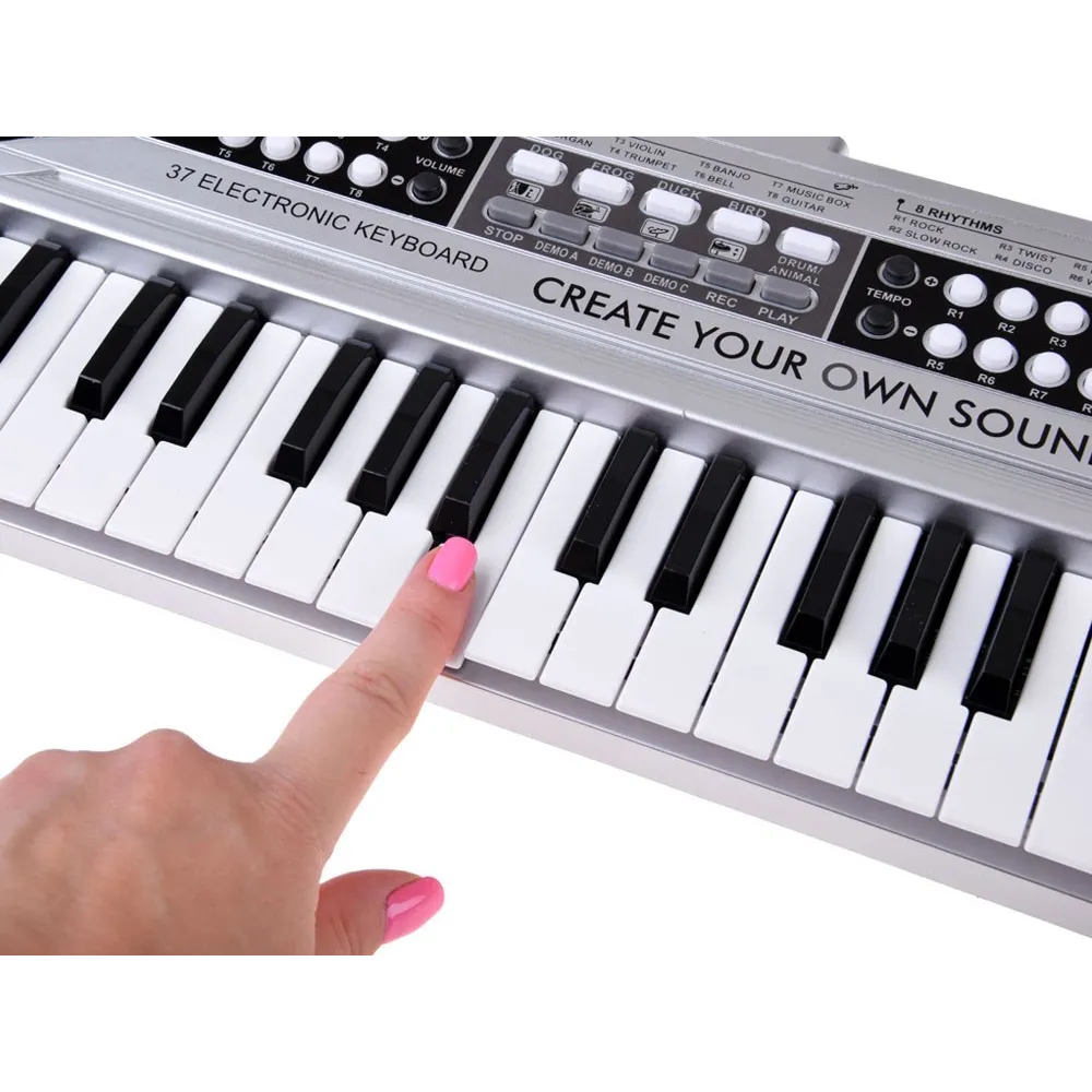 cały zestaw mini keyboard srebrny z mikrofonem i kablami