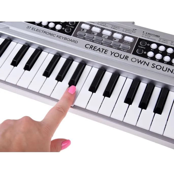 cały zestaw mini keyboard srebrny z mikrofonem i kablami