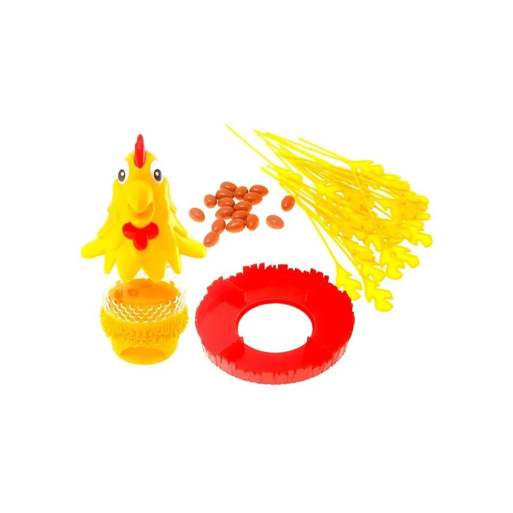 Kurczak z podstawką i piórami gotowy do rozegrania gry