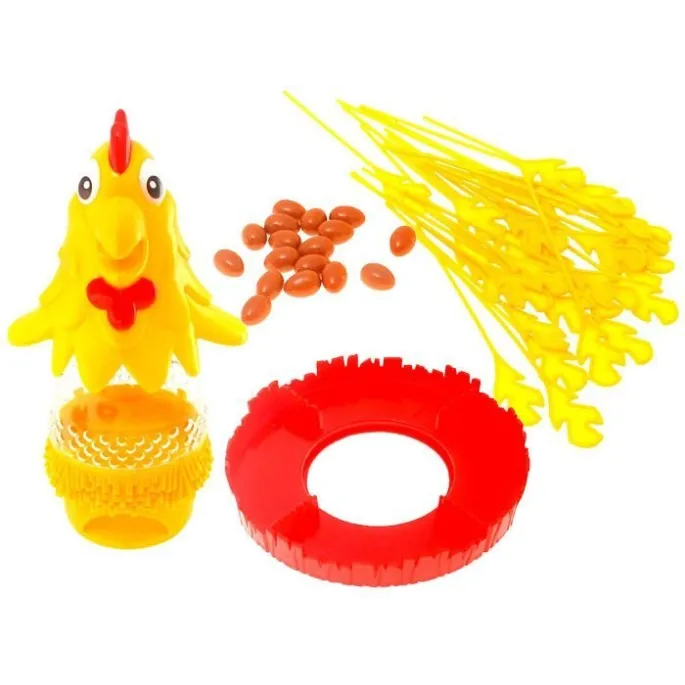 Kurczak z podstawką i piórami gotowy do rozegrania gry