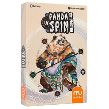 Gra karciana Panda Spin z kartami i żetonami bambusa na stole