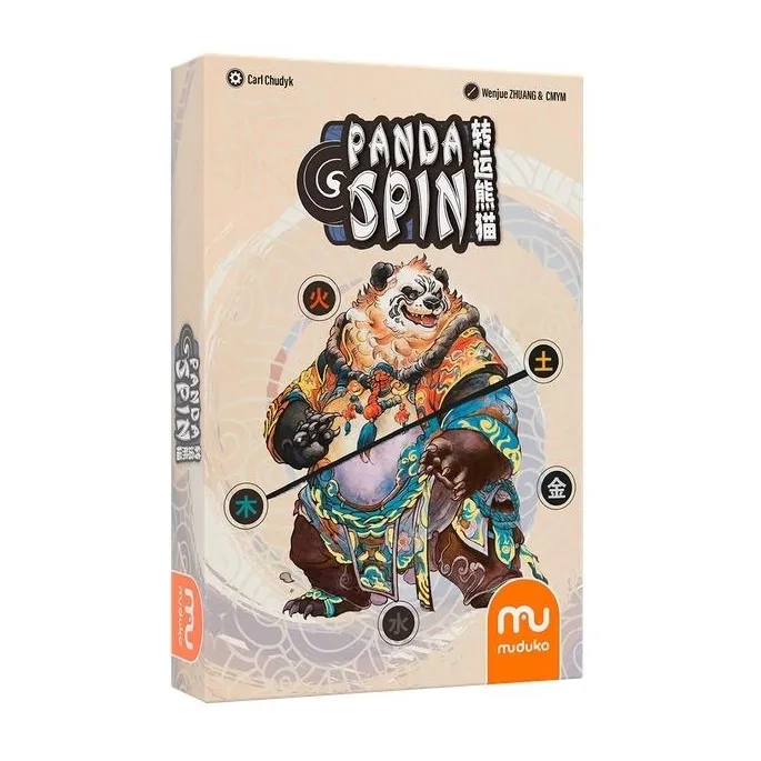 Gra karciana Panda Spin z kartami i żetonami bambusa na stole
