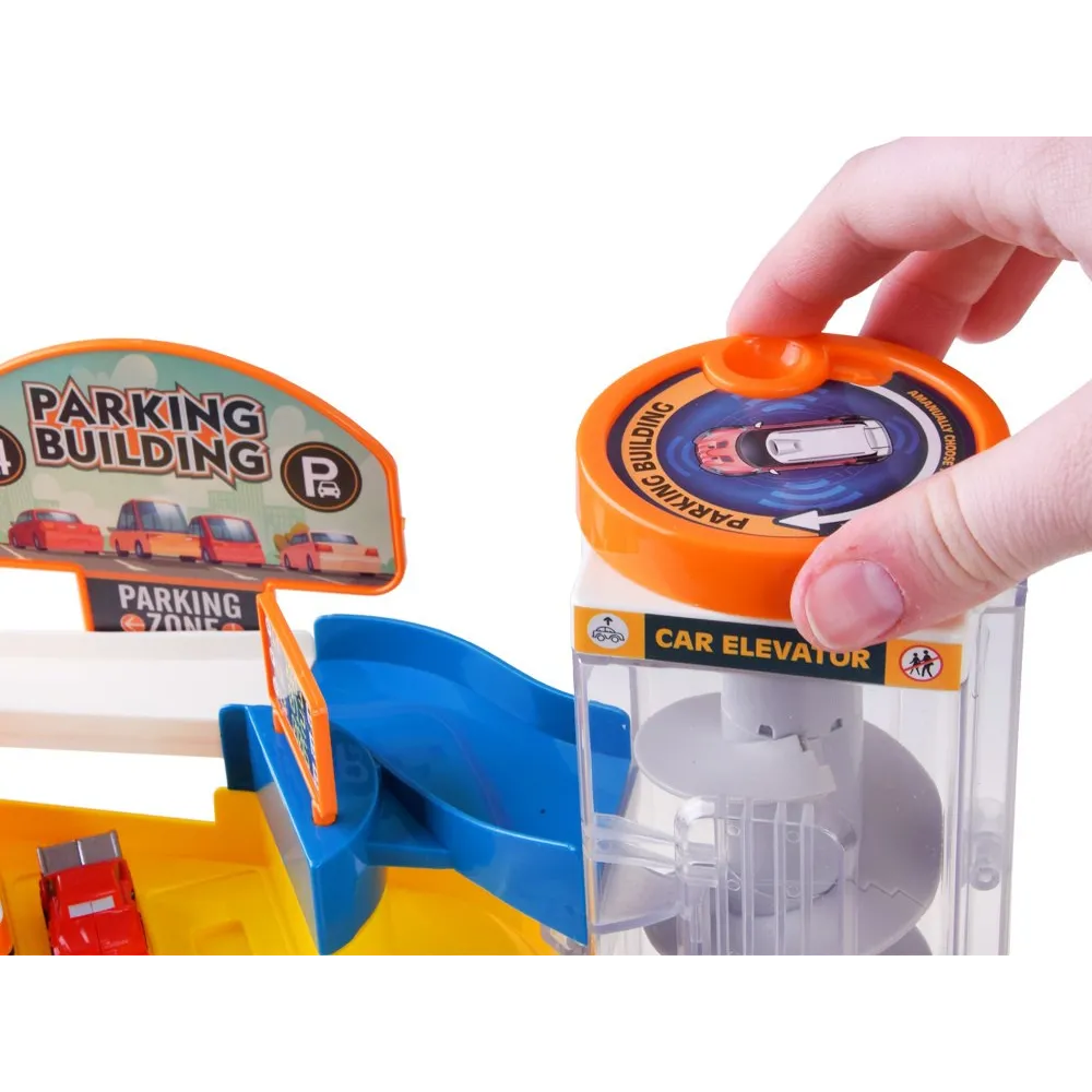 Zestaw z autkami, figurką ochroniarza i znakami informacyjnymi