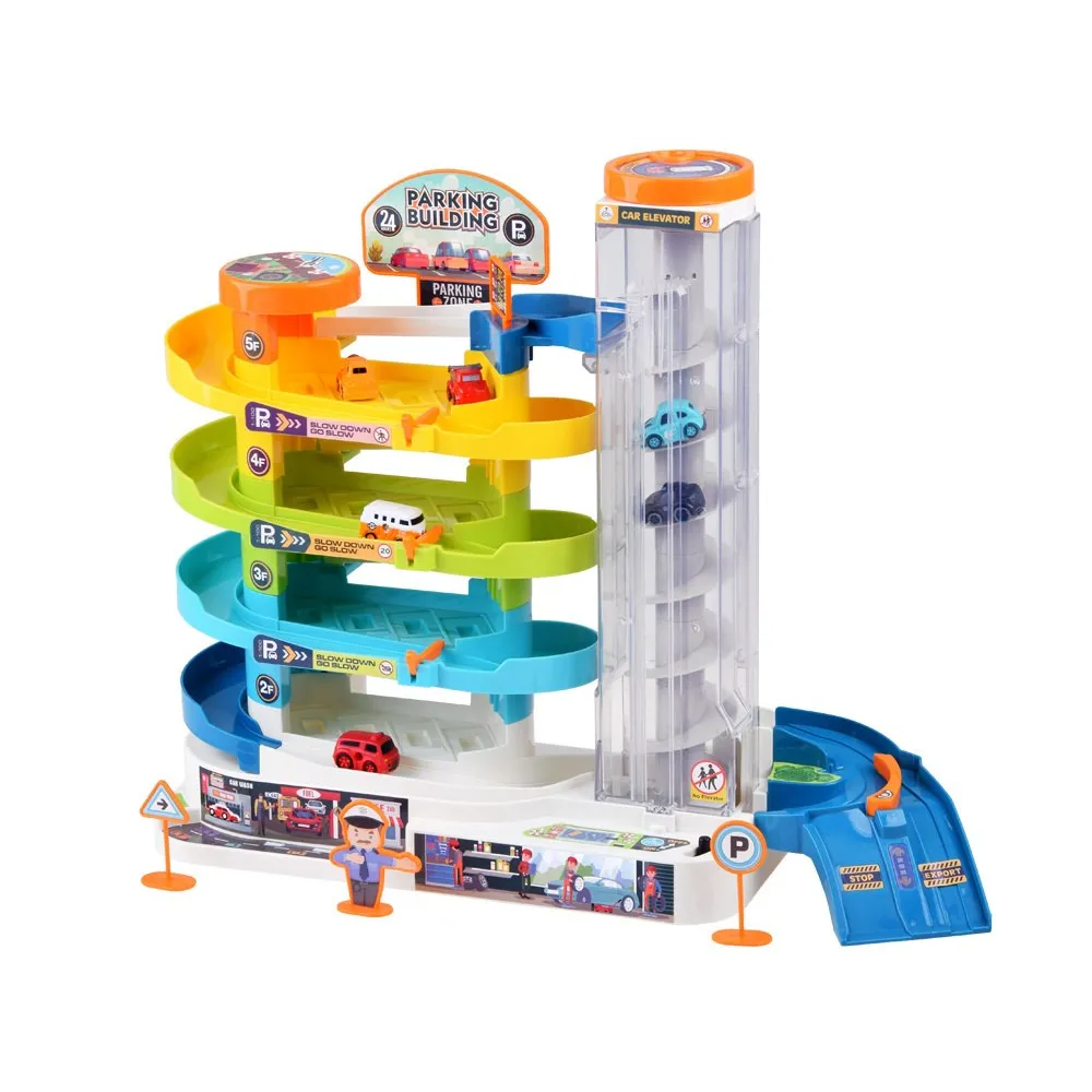 Elementy zestawu do samodzielnego złożenia parkingu toru