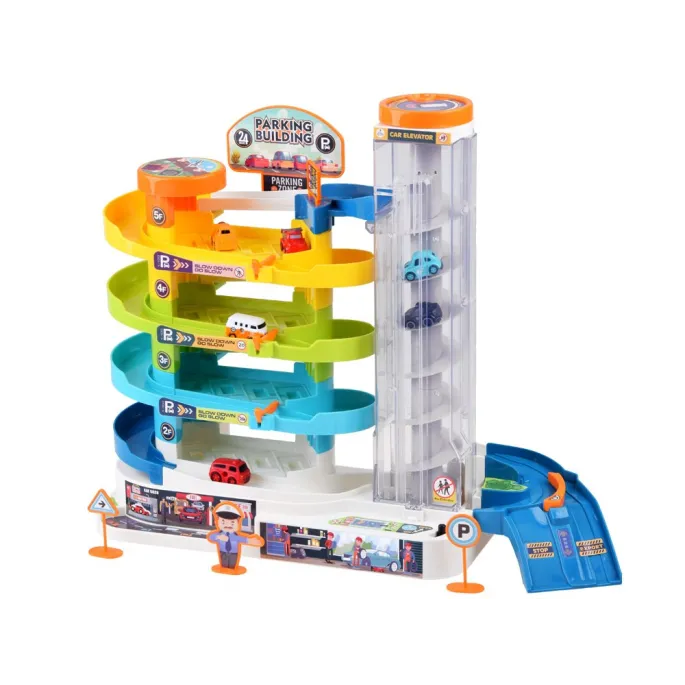 Elementy zestawu do samodzielnego złożenia parkingu toru