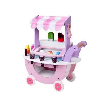 Pastelowa słodka LODZIARNIA na kółkach z drewna + 8 różnych lodów ZA5946