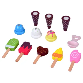 Półeczka i akcesoria lodziarni drewnianej do kreatywnej zabawy