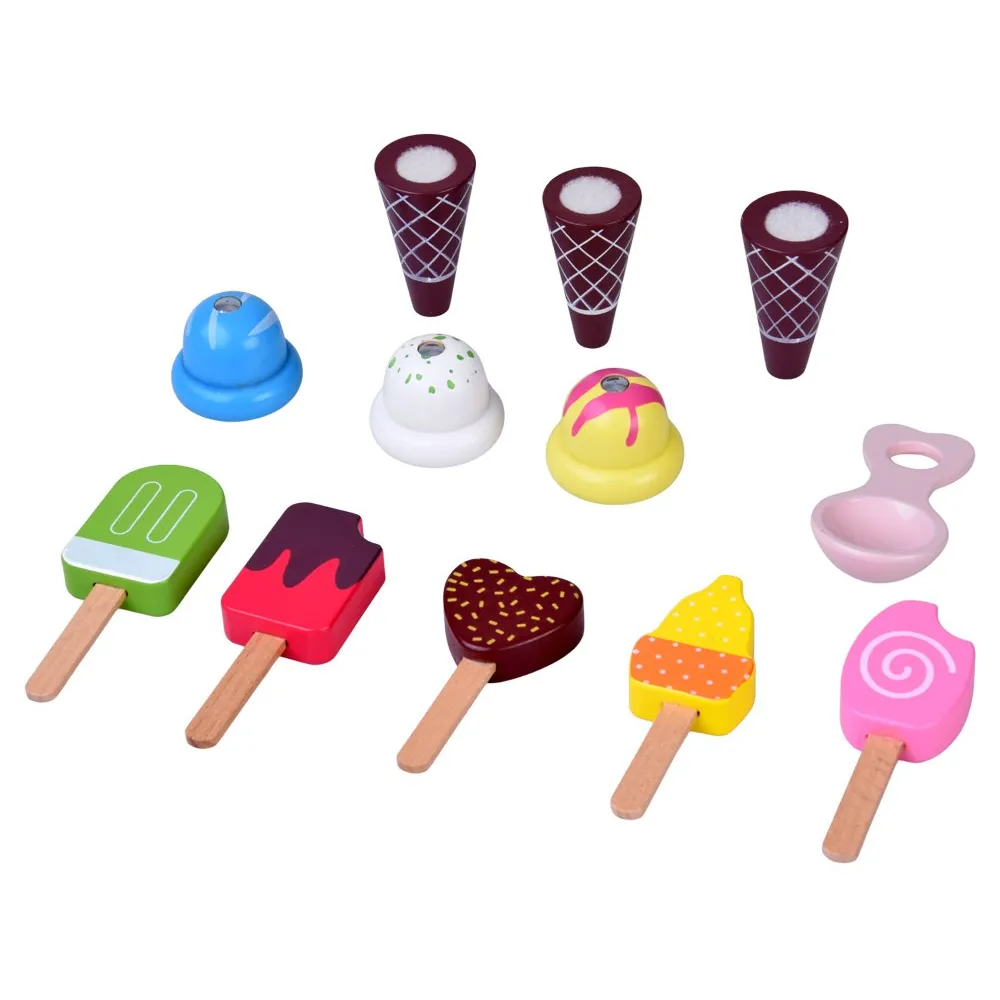 Półeczka i akcesoria lodziarni drewnianej do kreatywnej zabawy