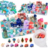 pastelowy zestaw klocków drewnianych w pełnej aranżacji na macie