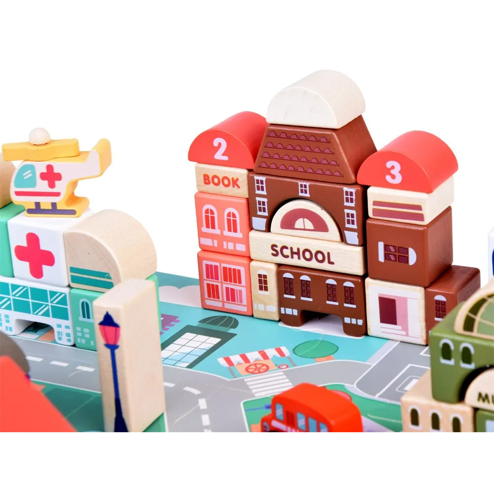 zestaw podczas kreatywnej zabawy dziecka w budowanie miasta