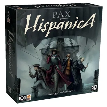 Pudełko gry planszowej Pax Hispanica GALAKTA na tle XVII-wiecznych Karaibów
