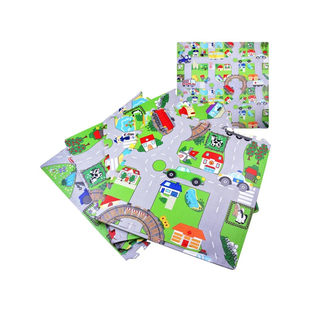 Piankowe puzzle ULICA jako rozłożona mata do zabawy 120x120 cm