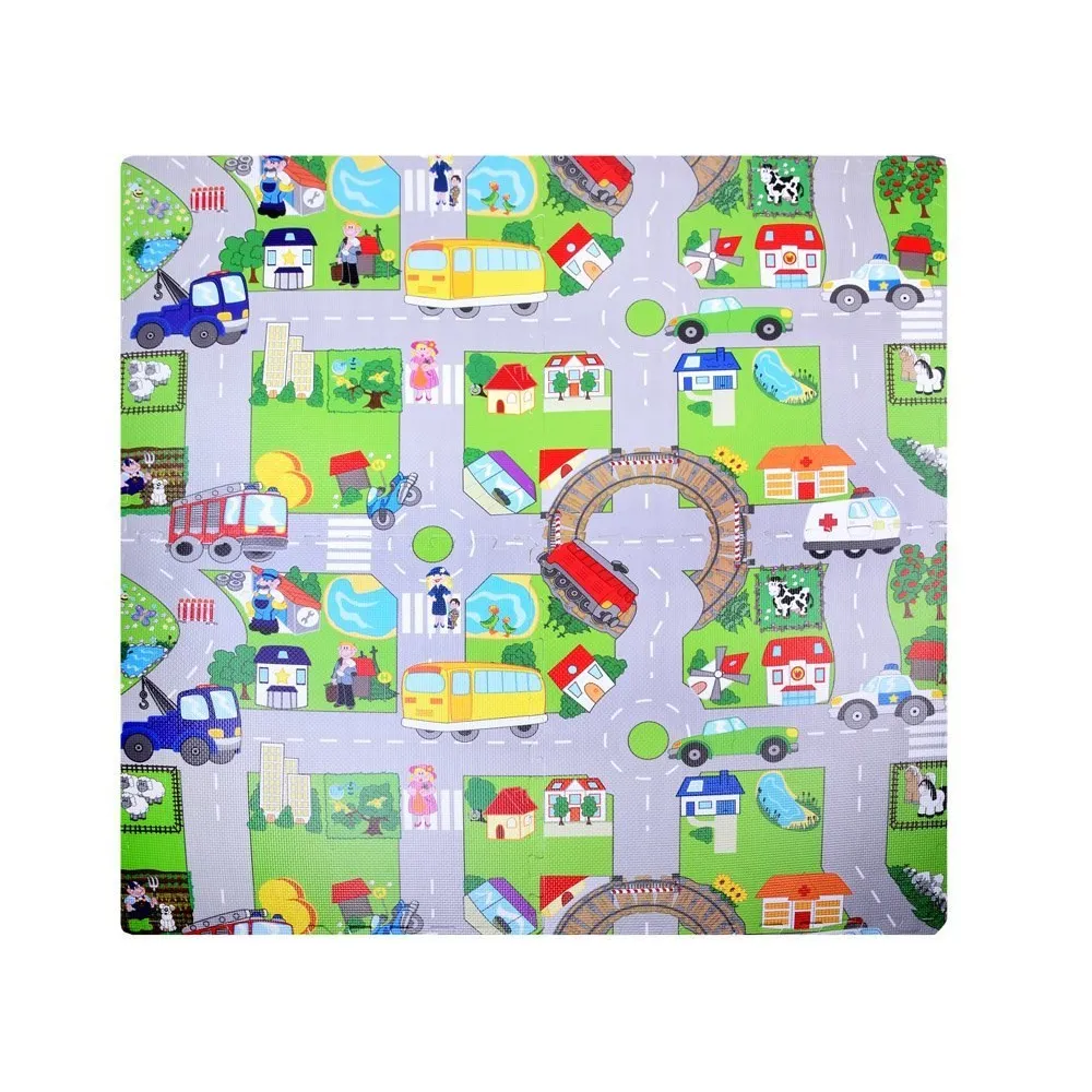 Kolorowe drogi i skrzyżowania na powierzchni puzzli piankowych