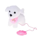 Zbliżenie na pyszczek pluszowego pieska z błyszczącymi oczami