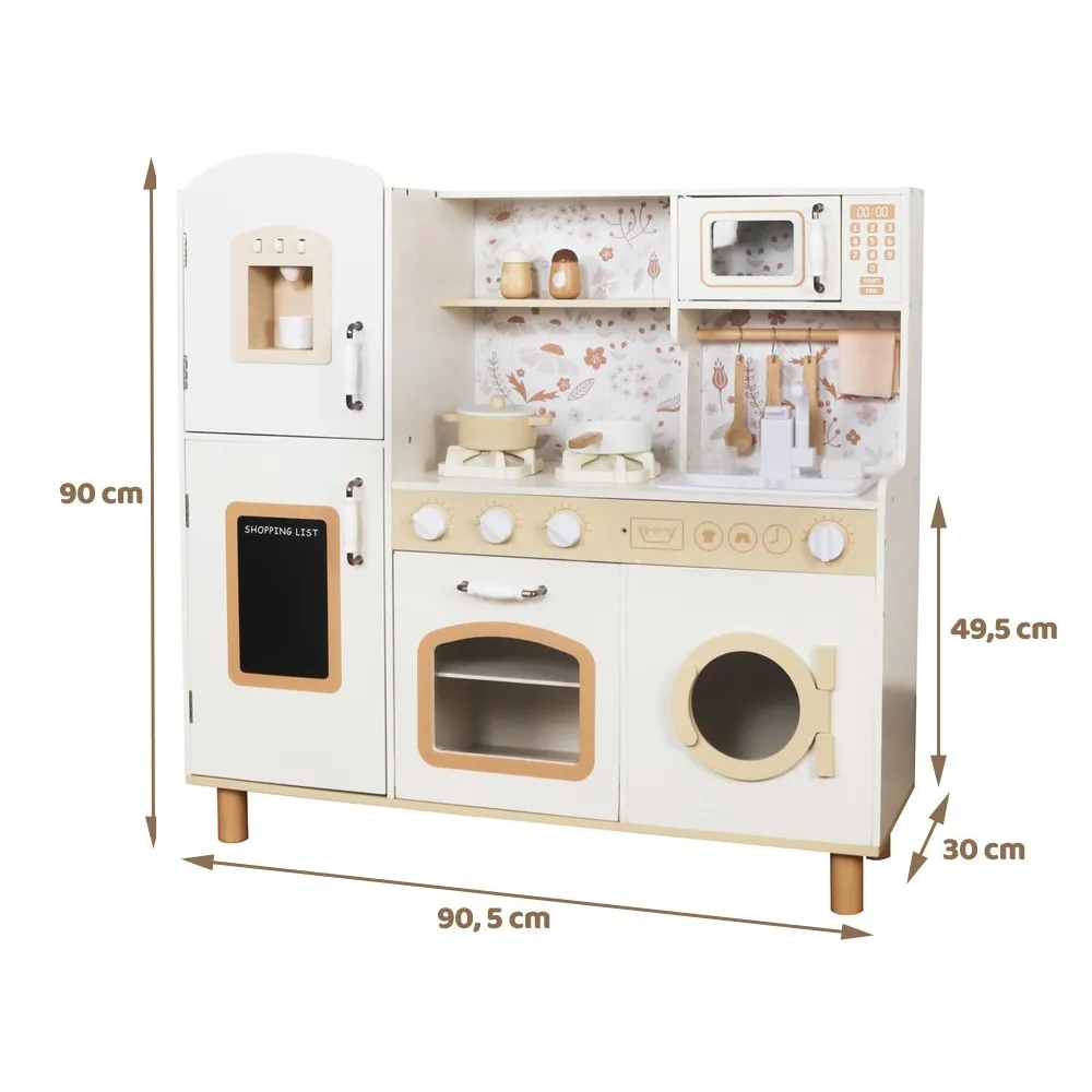 widok na kuchnię dziecięcą z realistycznym panelem i półkami