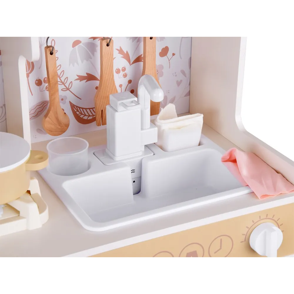 zbliżenie na dekoracyjny kwiatowy wzór na frontach kuchni